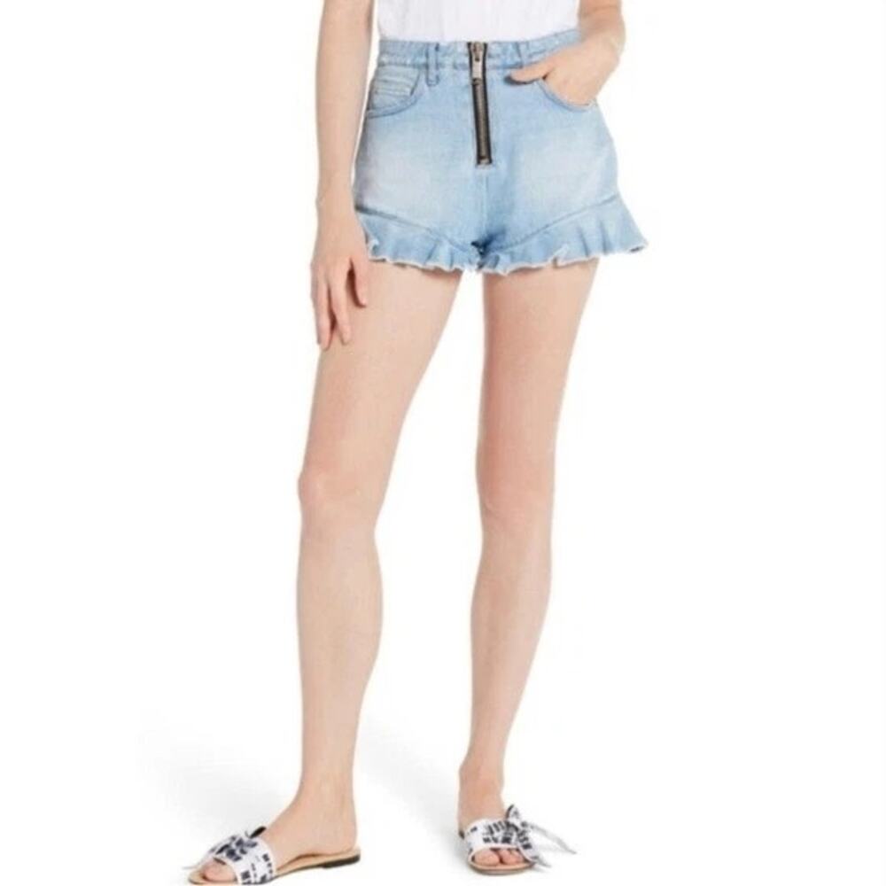 MSGM Denim Ruffle Hem Mini Shorts